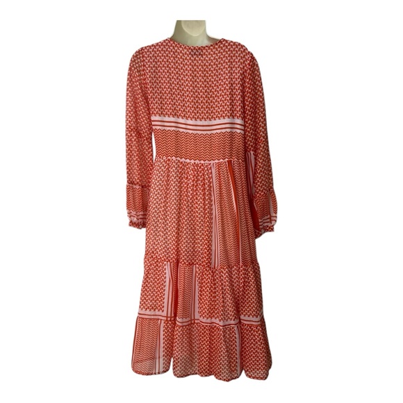 Vintage Ibiza Peasant Semi Sheer Tiered Red Orange Bohemian Women's Dress - Picture 3 of 11